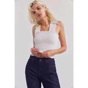 Ecote Smocked Y-Back Ruffled Tank Top